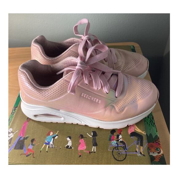 Sketchers Uno Light Metallic Iridescent Pink Sneakers ~ Comfy & Cool ~ Size 3 - Picture 2 of 7
